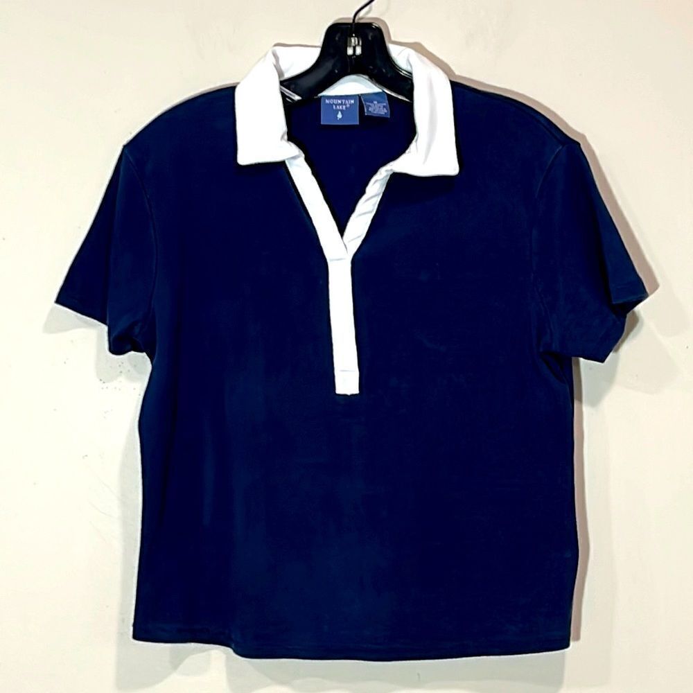 Blue Collared Ladies Polo Top By Mountain Lake. Size Medium. 100% Cotton.